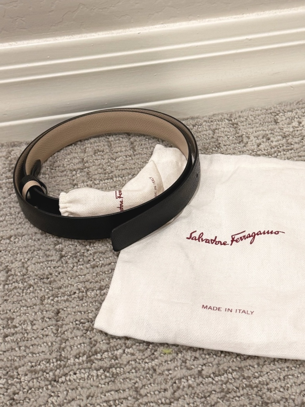 Ferragamo Reversible Gancini Belt Black Tan Gold Buckle NWT w/ Dust Bag